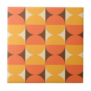MCM Retro Geometric Half Square and Circle Pattern Tile