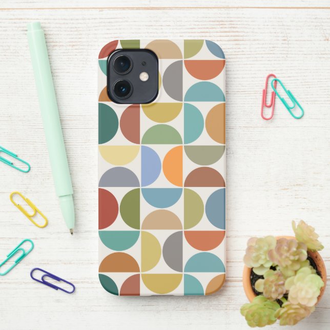 MCM Semicircles Big Pattern Colour on Cream iPhone Case (On Desk)