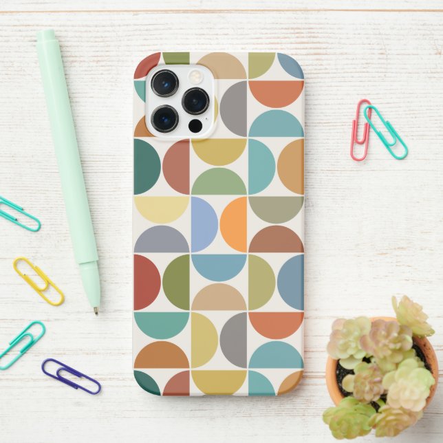 MCM Semicircles Big Pattern Colour on Cream iPhone Case (On Desk)