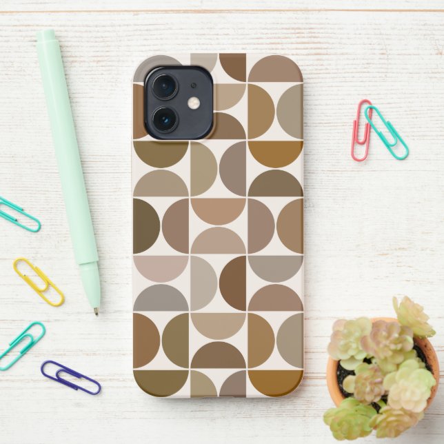 MCM Semicircles Browns+Cream Big Pattern iPhone Case (On Desk)