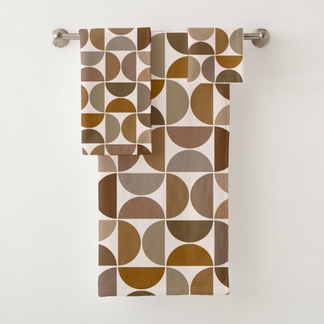 MCM Semicircles Browns+Cream Pattern Bath Towel Set (Insitu)