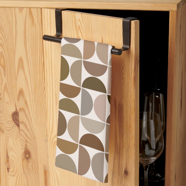 MCM Semicircles Browns+Cream Pattern Kitchen Towel (Thirds Fold)