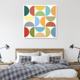 MCM Semicircles Color on Cream Square Canvas Print