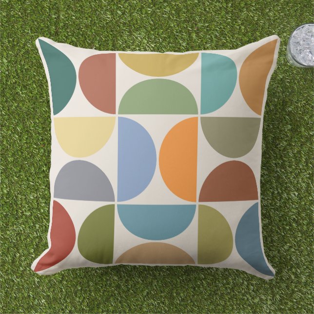 MCM Semicircles Colour on Cream Square Outdoor Pillow (Grass)
