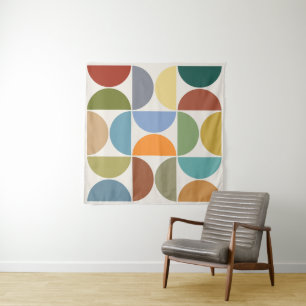MCM Semicircles Colour on Cream Square Tapestry