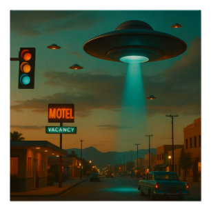 MCM Style Retro UFO Invasion Art Poster