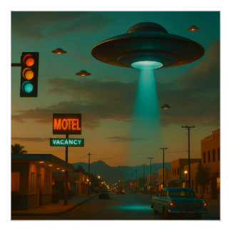 MCM Style Retro UFO Invasion Art Poster