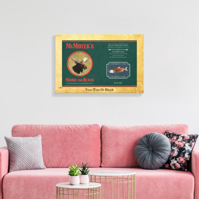 McMotek's Moose And Beans Label Canvas Print (Insitu(LivingRoom))
