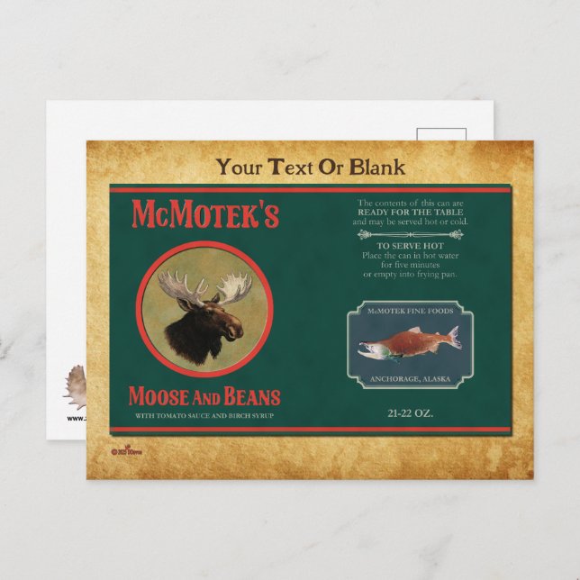 McMotek's Moose And Beans Label Postcard (Front/Back)