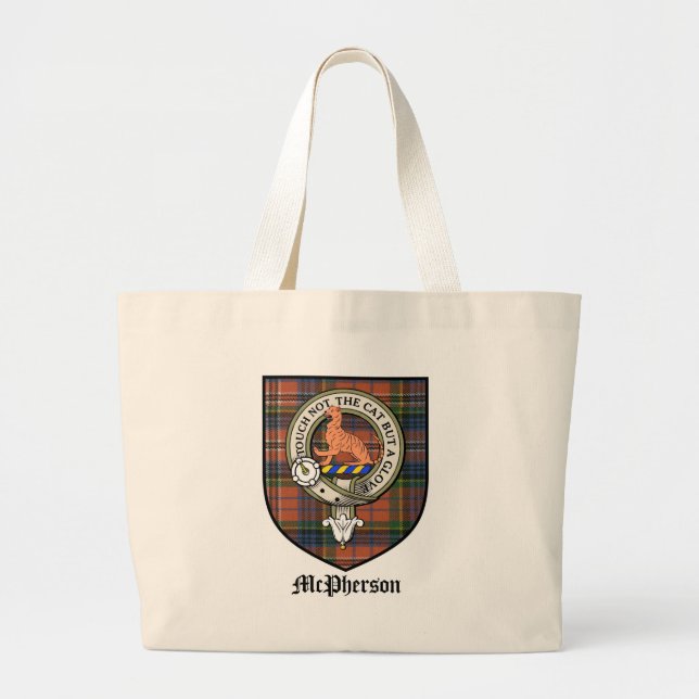 McPherson Clan Crest Badge Tartan Large Tote Bag (Front)