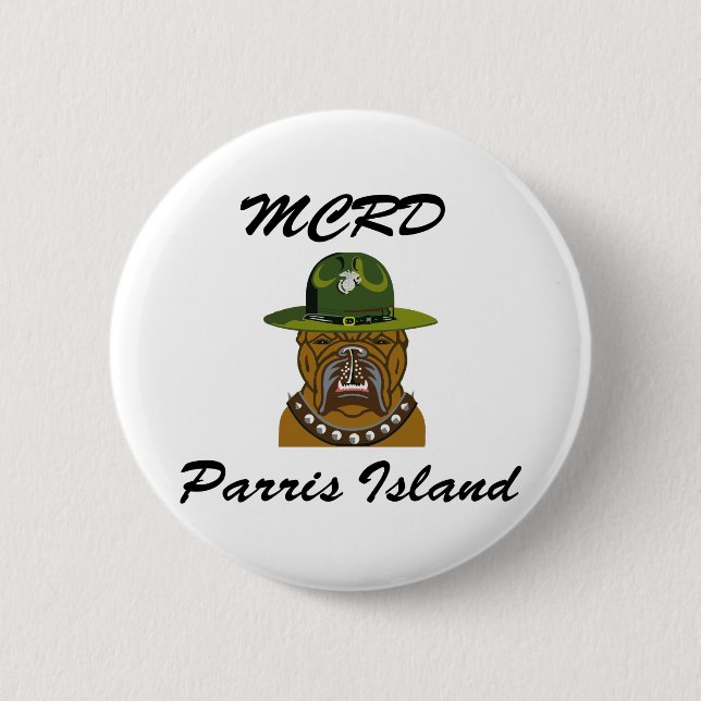 MCRD Parris Island Devil Dog 2 Inch Round Button (Front)