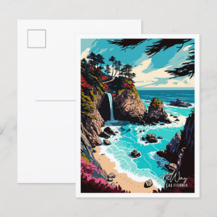 McWay Falls California Vintage Travel Illustration Postcard