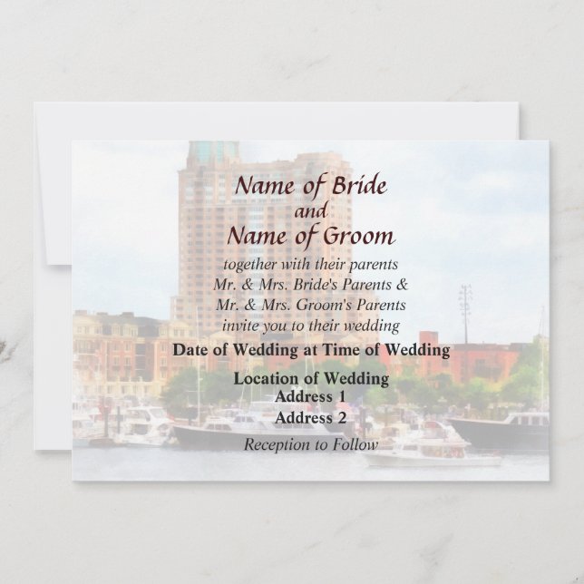 MD - Boats at Inner Harbour Wedding Products Invitation (Front)