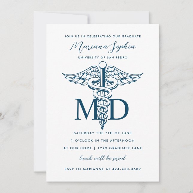 MD Doctor of Medicine Graduation Custom Colour Invitation (Front)