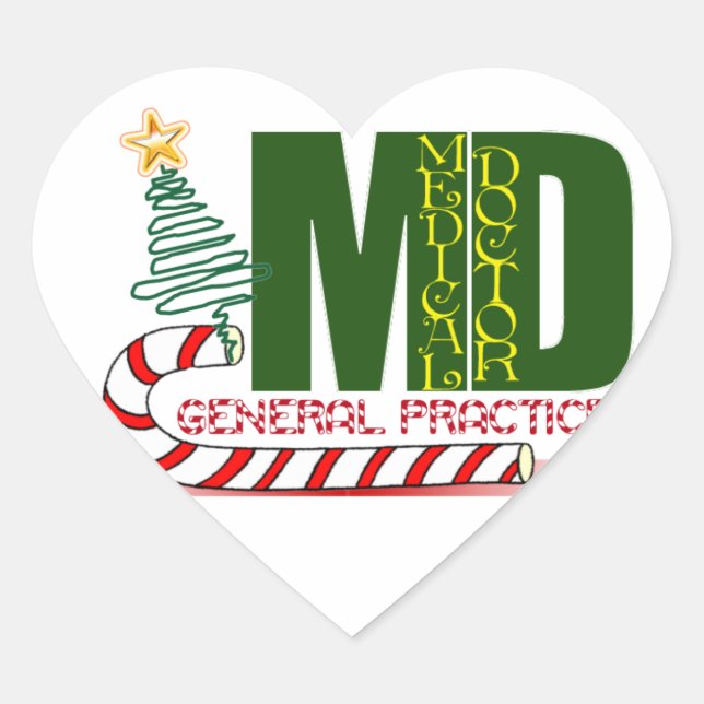MD GENERAL PRACTICE PHYSICIAN CHRISTMAS MERRY HEART STICKER (Front)