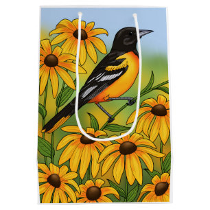 MD State Bird Oriole & Black-eyed Susan Flower Medium Gift Bag