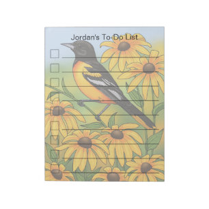 MD State Bird Oriole & Black-eyed Susan Flower Notepad