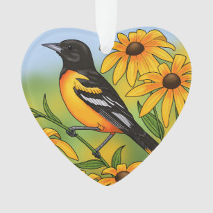 MD State Bird Oriole & Black-eyed Susan Flower Ornament