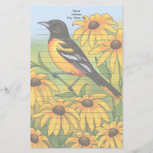 MD State Bird Oriole & Black-eyed Susan Flower Stationery