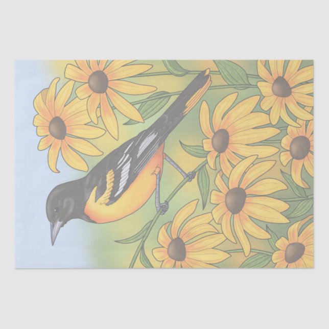 MD State Bird Oriole & Black-eyed Susan Flower Tissue Paper (Front)