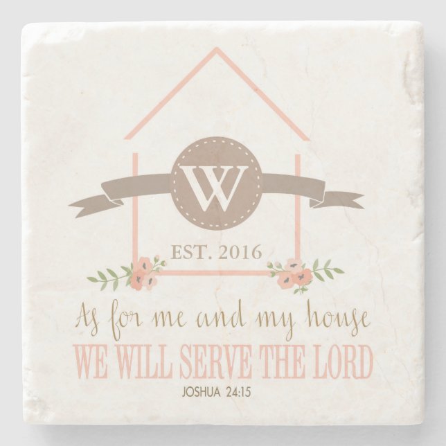Me and my house, scripture, family initial stone coaster (Front)