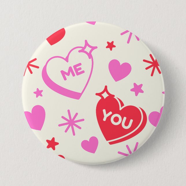 Me and You Romantic Hearts Button (Front)