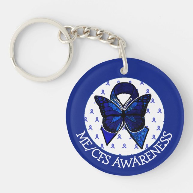ME/CFS Syndrome Awareness Ribbon and Butterfly Keychain (Front)