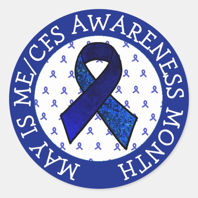 ME/CFS Syndrome Awareness Ribbon  Classic Round Sticker (Front)