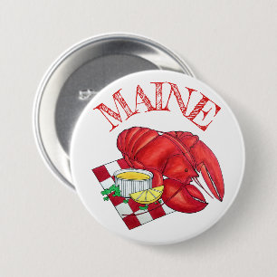ME Maine Lobster Shack Seafood Dinner Red Gingham 3 Inch Round Button