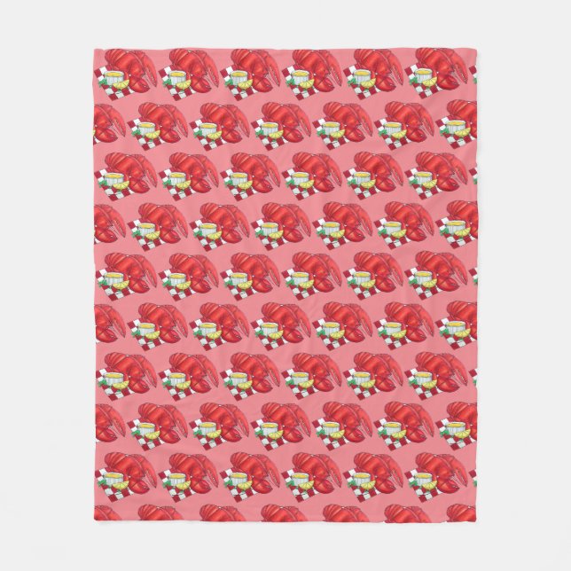 ME Maine Lobster Shack Seafood Dinner Red Gingham Fleece Blanket (Front)
