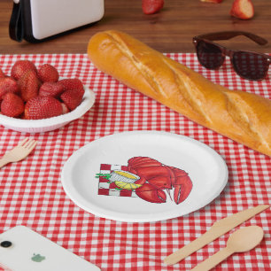 ME Maine Lobster Shack Seafood Dinner Red Gingham Paper Plate