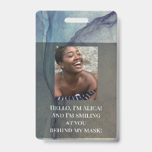 Me Smiling at You Behind this Mask! Blue Purple Badge