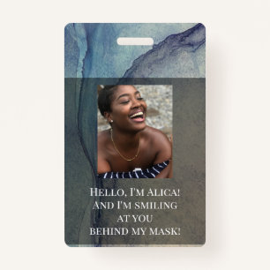 Me Smiling at You Behind this Mask! Blue Purple Badge