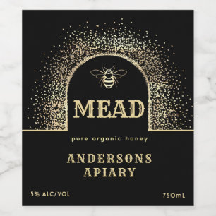 Mead Festive Minimalist Modern gold honey bee  Wine Label