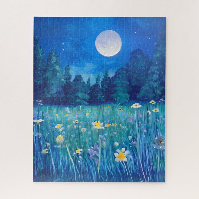 Meadow and Forest Under a Full Moon Jigsaw Puzzle (Vertical)