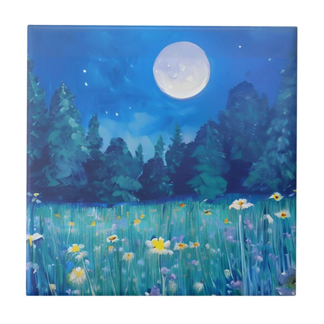 Meadow and Forest Under a Full Moon Tile (Front)