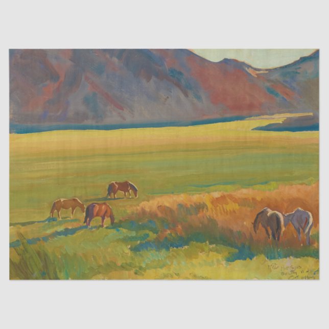 Meadow and Horses by Maynard Dixon Tissue Paper (Front)
