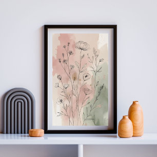 Meadow Bloom Collection Botanical Line Art Flora Poster
