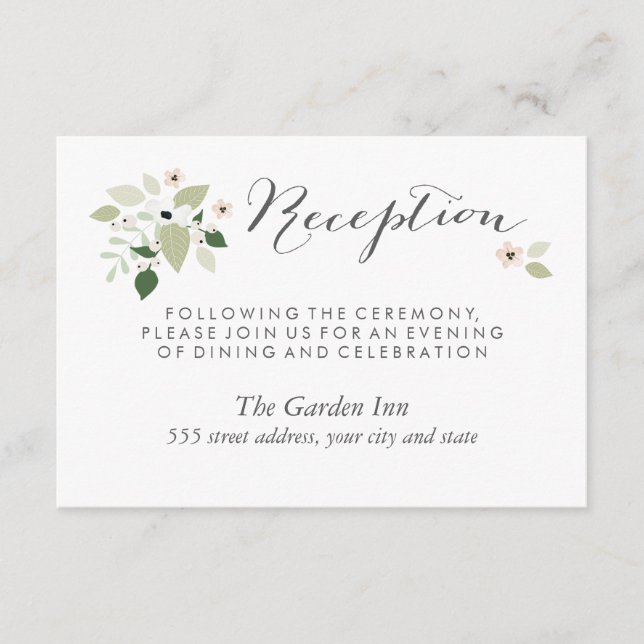 Meadow Blooms Reception Card - White (Front)