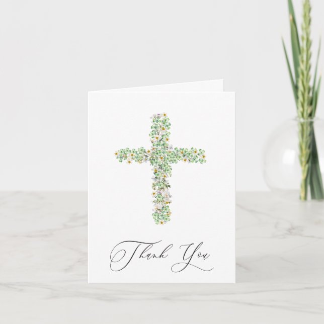 Meadow Clover wildflower cross Religious Thank You Invitation (Front)