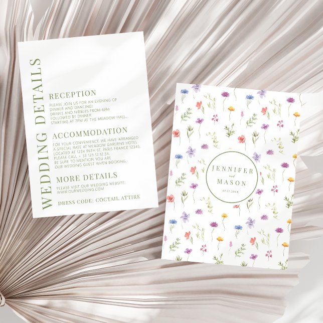 Meadow colourful wild flower wedding details enclosure card (Creator Uploaded)