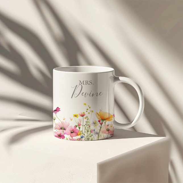 Meadow Colourful Wildflower Mrs Newlywed Bride  Two-Tone Coffee Mug (Creator Uploaded)