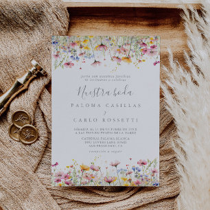 Meadow Colourful Wildflower Nuestra Boda Wedding Invitation