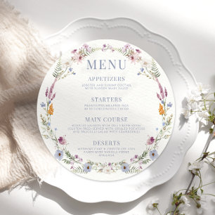 Meadow colourful wildflower round Menu Card Plate