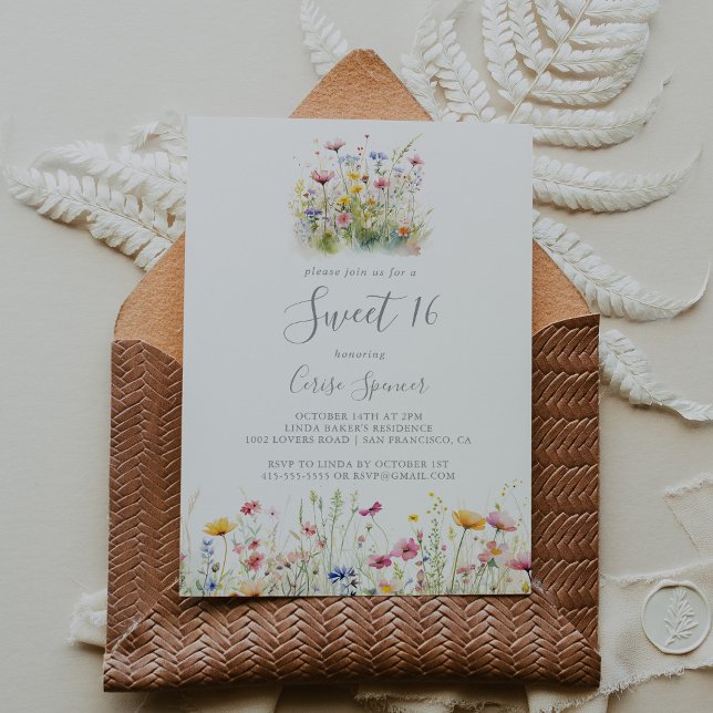 Meadow Colourful Wildflower Sweet 16 Birthday Part Invitation (Creator Uploaded)
