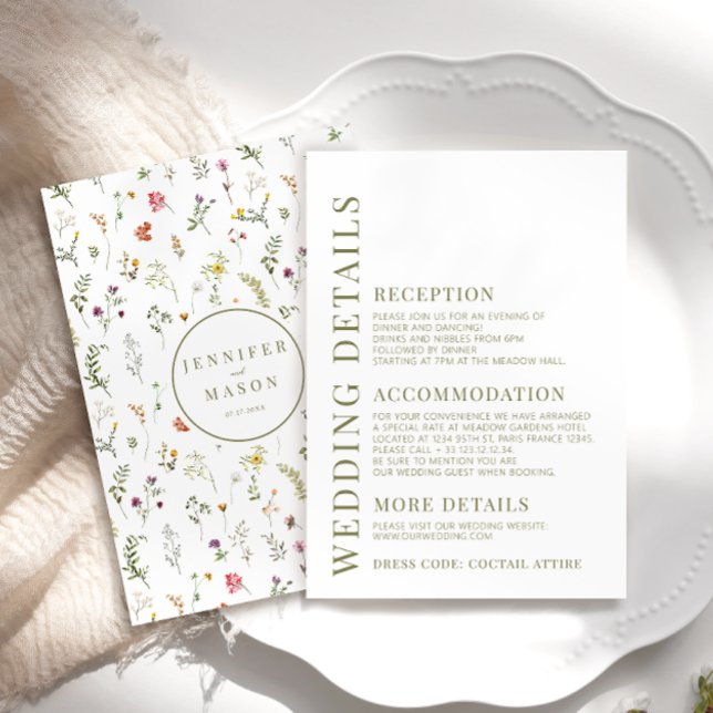 Meadow colourful wildflower wedding details cards (Creator Uploaded)