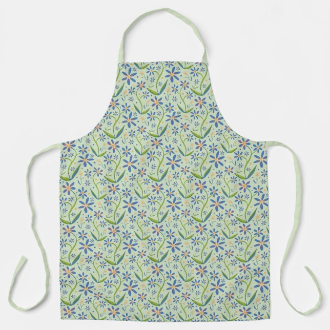 Meadow | Dancing Watercolor Daisies Large Apron (Front)