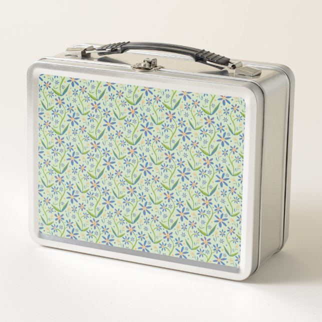 Meadow | Dancing Watercolor Daisies Metal Lunch Box (Front)