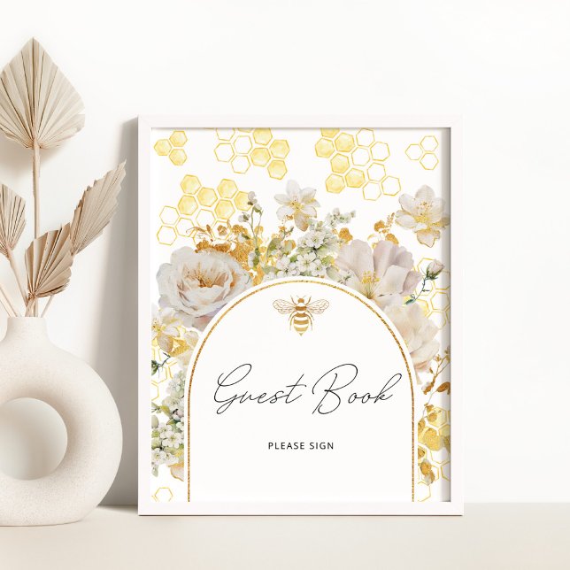 Meadow floral gold bee Guest book poster (Creator Uploaded)