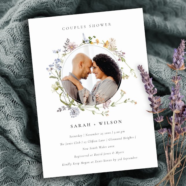 Meadow Floral Wreath Couples Shower Photo Invite (Creator Uploaded)